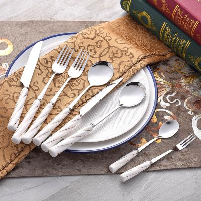 China CHINA OEM FACTORY WHOLESALE Western Hotel Cutlery Set Viable Stainless Steel and Wire Fork and Spoon High Grade White Knife Dinnerware Set for sale