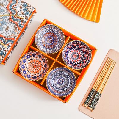 China OEM FACTORY Viable CHINA Tableware Creative Bohemian Ceramic Rice Bowl Set Gift Nordic Style Luster Cutlery Flatware Colorful Tableware for sale