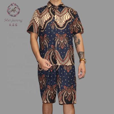 China QUICK DRY Mens Suits Casual Style Short Sleeve Shirt Printed Nen Two Piece Bathing Summer Leisure Beach Hawaiian Suit for sale