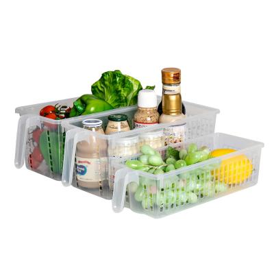 China Other Universal Daily Kitchen Necessities Refrigerator Storage Basket Drain Basket Desktop Transparent Storage Box for sale