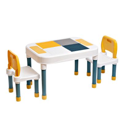 China Asian construction table children's study table and chair set multifunctional particle building block toy table High compatibility for sale