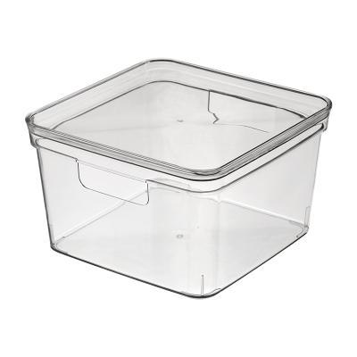 China Covered transparent storage box with lid bedroom kitchen storage box with handle single plastic transparentPETStorage box for sale