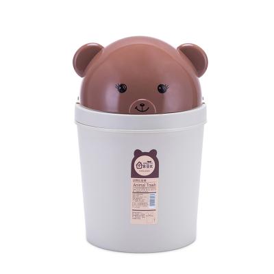 China Sustainable Factory Wholesale New Indoor Hand Laundry Trash Can With Lid Cartoon Bear Medium Trash Can for sale