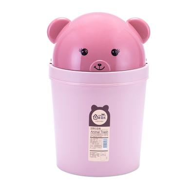 China Sustainable Hot Sale Creative Cute Bathroom Trash Can With Lid Bedroom Office Outdoor Plastic Cartoon Flip Trash Can for sale