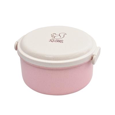 China Portable Eco Friendly Straw Round Food Storage Box Useful Plastic Lunch Box Wheat Design Microwavable Heatable Steamable 2021 New Freshness Preservation for sale