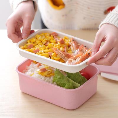 China Portable Freshness Storage Rectangle Plastic Food Box Fresh Storage Student Straw Fiber Lunch Box With Buckle for sale