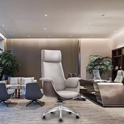 China Massage Furniture Commercial Fashion PU Executive Office Luxury Wooden Leather Swivel Chair for sale