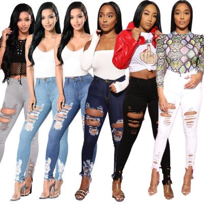 China Spring QUICK DRY New Arrivals 2022 Washed Jeans Plus Size 3Xl Women Stretch High Waist Ripped Hole Jeans Pencil Pants for sale