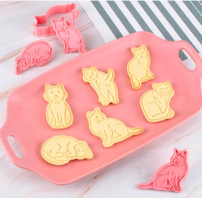 China Disposable Plastic Stamp Set of 6pcs Mini Multi 3D Cat Cookie Biscuit Mold Cutter for sale