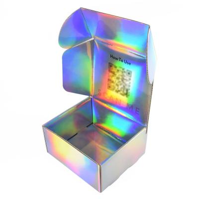 China Holographic Corrugated Cardboard Box Custom Logo Cosmetics Laser Cardboard Box Clothing Mailing Skincare Corrugated Pack for sale