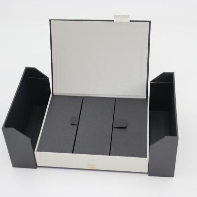 China Customized Double Door Tea Packaging Box Black Specialty Paper Magnetic Closure Tea Gift Cardboard Box for sale