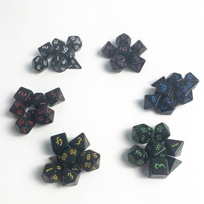 China 7 Pcs Per Die Cuts Set New Police Black DND TRPG Polyhedral Colored Plastic Set Custom 7PCS Multi Colors Die Cuts Set for sale