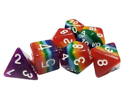 China 7 Pcs Per Set RPG DND Dies 7 Pcs Per Set Resin Dies For Game Playing Clear Rainbow for sale