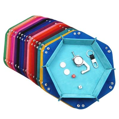 China Smallest Sizes Durable PU Leather And Velvet Material Boxed Dies Storage Tray Hexagonal Tray 6 Faces 17.5*17.5 cm Colorful Material Tray for sale