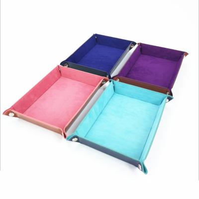 China Viable Cuboid 4 Faces 22*16 Cm Colored PU Leather And Velvet Material Dice Box Tray for sale