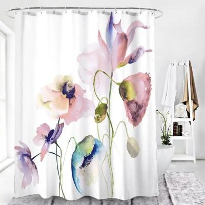 China Wholesale Viable With Factory Price 100% Polyester Toilet Room Bath Curtain Waterproof Printed Hotel Bathroom Shower Curtains for sale