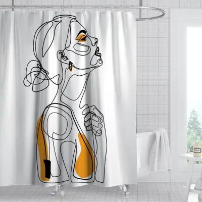 China Sustainable Sketch Kissing Lovers Waterproof Bathroom Set With Shower Curtains Decoration Wall Screen Black And White 3D Home Bath Curtains for sale