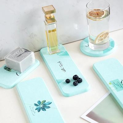 China Durable Multifunctional Durable Water Absorption Cup Mat Marble Pattern Nordic Style Diatomite Soaps Dish Dish Bathroom Soap Holder for sale