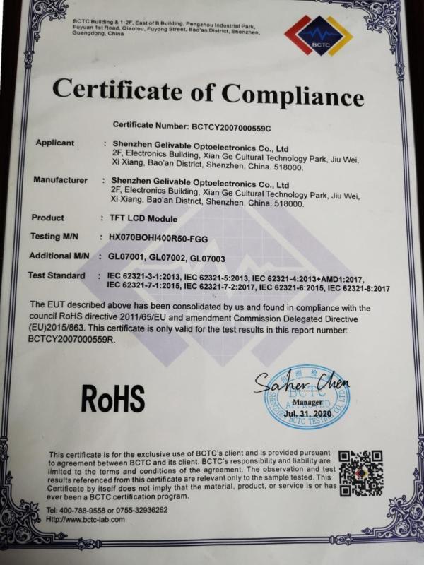 RoHS - Shenzhen Gelivable Optoelectronics Co., Ltd.