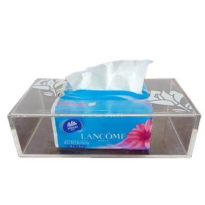 China Easy Installation Factory Price Acrylic Clear Rectangular Napkin Box Lid Tissue Holder Paper Case for sale