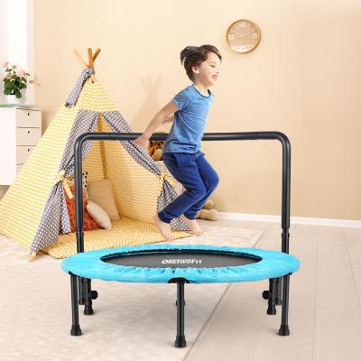 China Without Onetwofit Protector Net Factory Price Around 36 Inch Jumping Fitness With Adjustable Trampoline Kid Blue Cover Lake Handle Mini Trampoline for sale