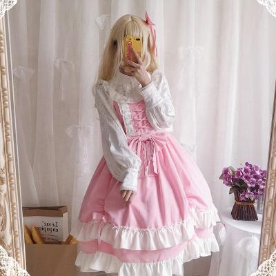 China Breathable original Japanese pink sleeveless sweet lolita halter dress with pleated design butterfly lace knot waist JSK dress wholesa top for sale