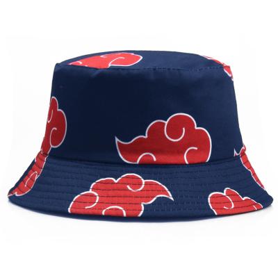 China 2022 Hot Anime Image Cloud Logo Printed Summer Hat Women Men Red Panama Bucket Hat The Flat Design Fisherman Anime Sun Hat Visor for sale