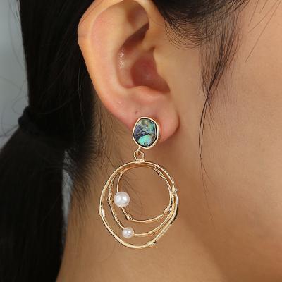 China Hot Bohemian 925 Natural Pearl Shellfish Abalone Earring Silver Stud 2022 Circle Round Big Gold Circle Earrings Women Girls Jewelry for sale