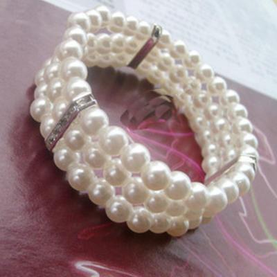 China Wholesale Fashion Three-Layer Rhinestone Pearl Instant Diamond Elegant Multi-Layer Fashion Multi-Layer Elastic Bracelet for sale