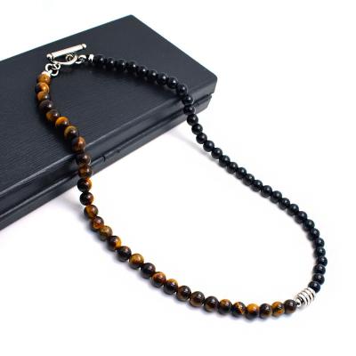 China CLASSIC Hot Chained Brazil Agate Stone Bead Necklace Stainless Steel Men Beaded Tiger Eye Necklace Crazy Fans Gift for sale