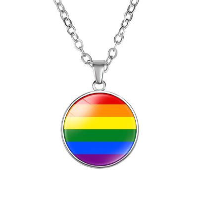 China 2022 Hot Trendy Fashion Stainless Steel Necklace LGBT Pride Jewelry Rainbow Pride Necklace Bisexual Pride For Fans Gift for sale