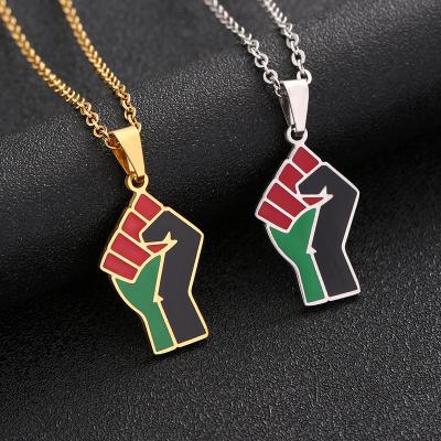 China Male And Female African Fist Logo New Stainless Steel Acceptance Pendant Necklace For Men And Women Necklace Trend Geometric Titanium Steel Accessories for sale