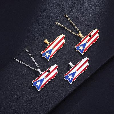 China 2022 Trendy Hot Sale Stainless Steel Heart Map Necklace Drop Oil Puerto Ricos Map Necklace For Women Men for sale