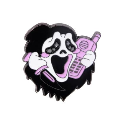 China ALLOY 2022 Hot Christmas Before Spooky Enamel Pin Skellingtoned Kidnap Phone Jack Brooch Skull Badge Halloween Gift for sale