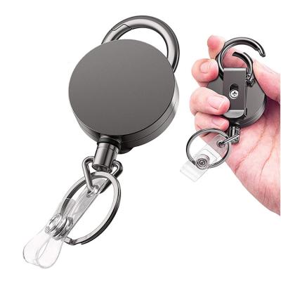 China Wholesale Heavy Duty Metal Retractable Badge Holder Reel Popular With Circle Carabiner Ring Amazon Hot Main Seller for sale