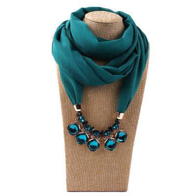 China Hot Chiffon Collar Scarf Pendants Pure Chiffon Alloy Beads Jewelry Pendant Scarves For Women Neckerchief Scarves for sale