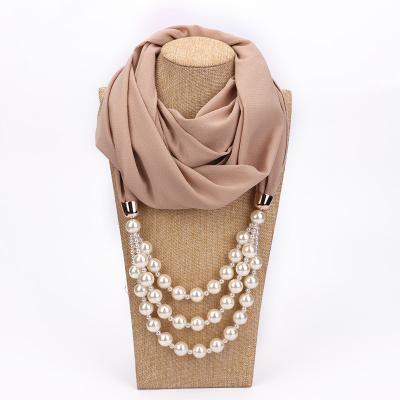 China New Chiffon Scarf Pendant Necklace Beads Necklaces For Female Chiffon Hijab Scarf Accessories Women Wrap Pendant Foulard for sale