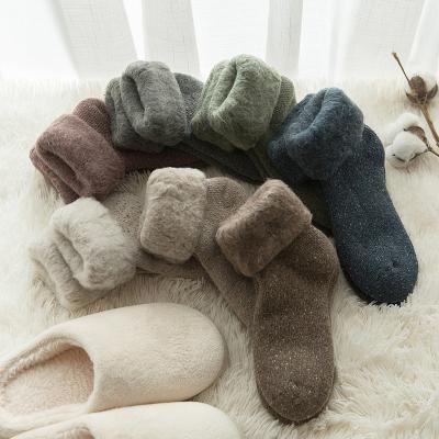 China Women Winter Warm Thick Warm Furry Thermal Soft Plush Yarn Fleece Socks Striped Fuzzy Blend Knitting Indoor Bed Sofa Sleep Floor Socks for sale