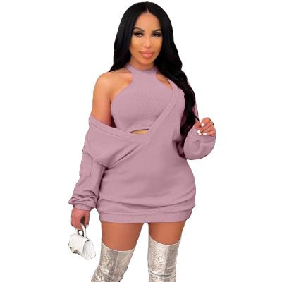 China Breathable Autumn Knitted Sweater Dress Set Bra Sweater Knitted Vest Dress Two-Piece Ladies for sale