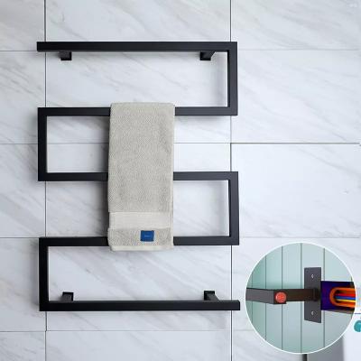 China 2022 Newest Design 304 Stainless Steel Electric Heater Black Towel Rack Bathroom Heated Rail Towel Warmer for sale