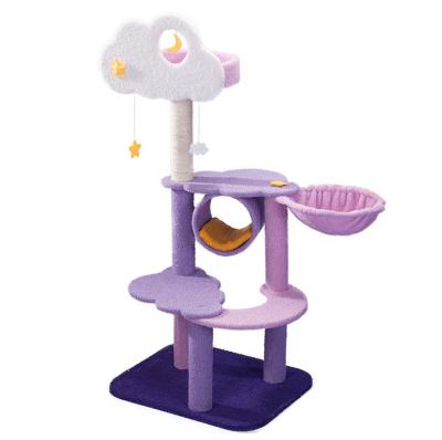 China Petto Viable Purple Cat Climbing Frame Large Cat Treehouse Cute Cat Tree Tower for sale