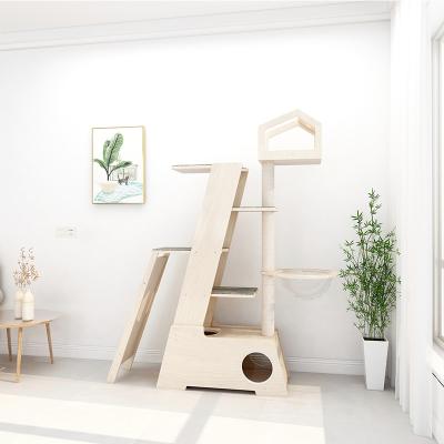 China Factory Outlet Viable OEM Multiple Choice ODM DIY Cat Nest Toys Z Form High Level Pure Wood Frame Cat Tree To Grow for sale