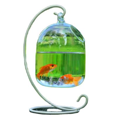 China Viable P-tto Glass Aquarium Cylindrical Hanging Transparent Fish Bottle Decoration Home Aquarium for sale