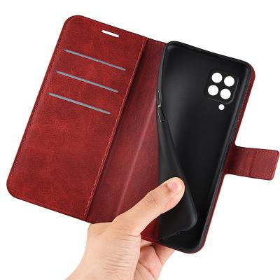 China Shockproof For Samsung Galaxy F22 Galaxy F22 Wallet Cover Fit Protective Case Shell Kickstand Fold Card Slot Red Leather Silver For Girl Women Phone for sale