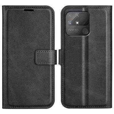 China Shockproof Slim Wallet Case For Oppo realme Kickstand Phone Cover Narzo 50A Black Soft Leather Silver Slot Card Fold Durable Protective Cover for sale