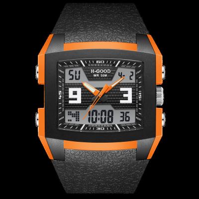 China H-GOOD TK-0004 Waterproof Alarm Square Screen Watches Fashionable Dual Digital Sport Watches Men Large Display Numbers for sale