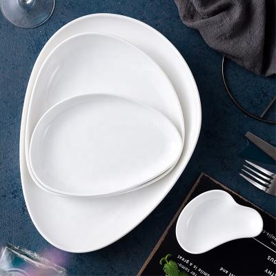 China Viable Creative Irregular Pure White Ceramic Dish Dish Hotel Seasoning Ceramic Dinner Dish for sale