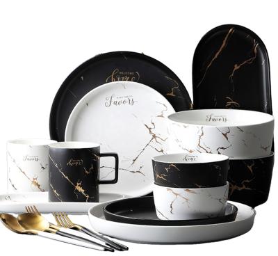 China Sustainable New Products European Style Dinnerware Set Marble Ceramic Dinner Set Luxury Dinnerware For Weddings for sale