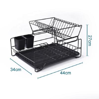 China Kitchen Drain Rack Iron Wire Dish Dish Rack Double-Layer Storage Drain Viable Dish Rack for sale