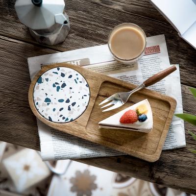 China Viable Japanese-style solid wood tray with water dessert soup plate pastry retro creative dish for sale